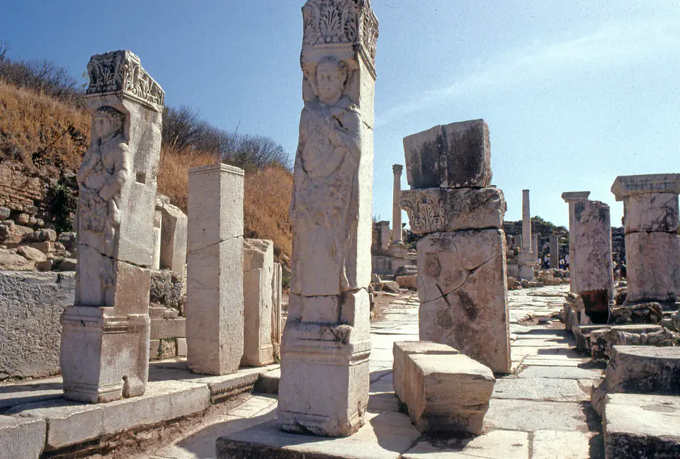 The Hercules Gate pillars among fallen blocks at the top of Curetes Street