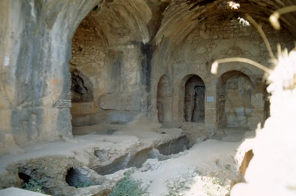 The interior of the Seven Sleepers church, with arched tomb niches